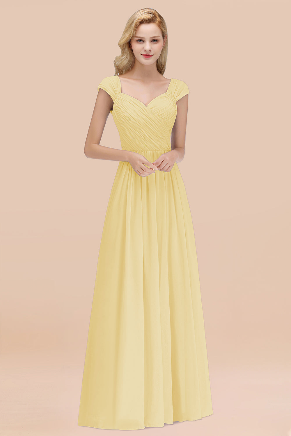 Modest Chiffon Sweetheart Sleeveless Affordable Bridesmaid Dresses with Ruffles-Babyonlines