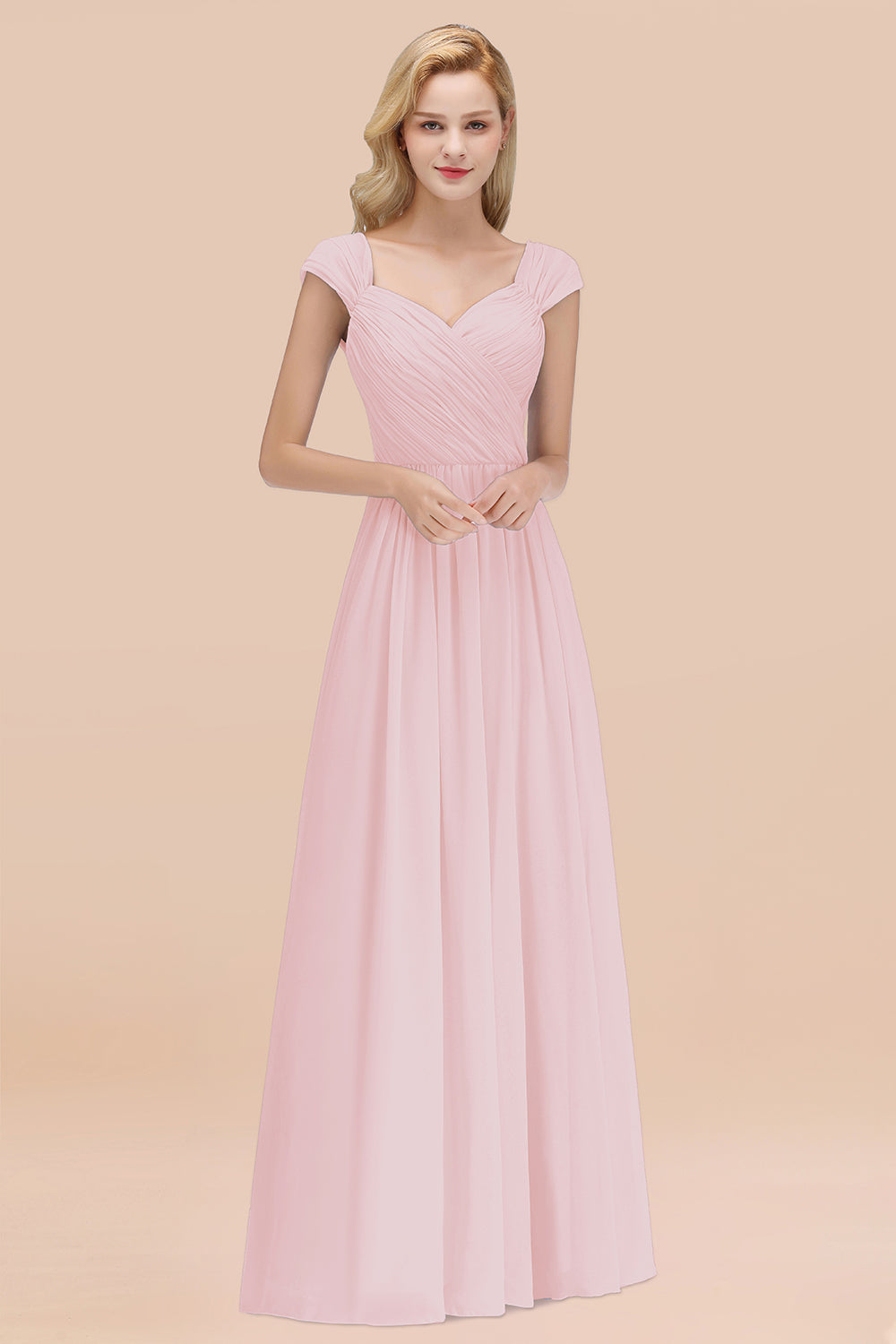 Modest Chiffon Sweetheart Sleeveless Affordable Bridesmaid Dresses with Ruffles-Babyonlines