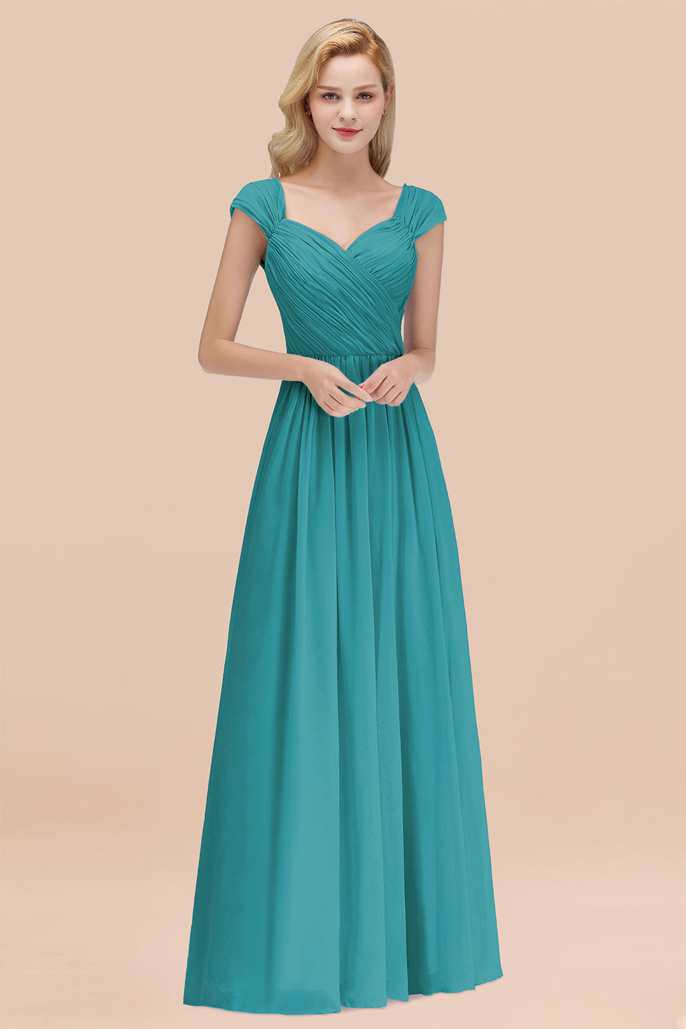 Modest Chiffon Sweetheart Sleeveless Affordable Bridesmaid Dresses with Ruffles-Babyonlines