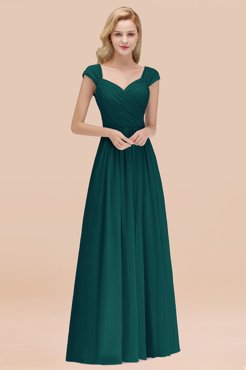 Modest Chiffon Sweetheart Sleeveless Affordable Bridesmaid Dresses with Ruffles-Babyonlines