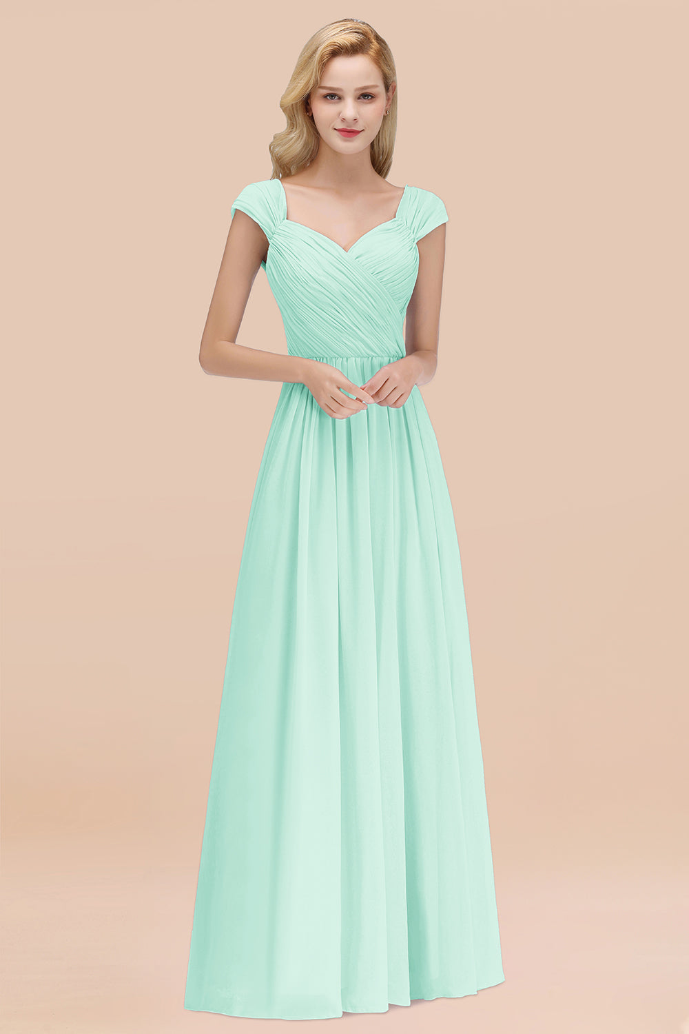 Modest Chiffon Sweetheart Sleeveless Affordable Bridesmaid Dresses with Ruffles-Babyonlines