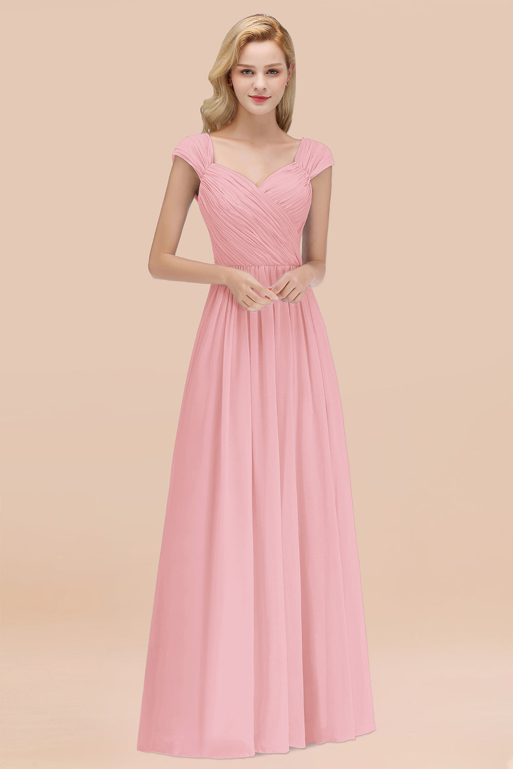Modest Chiffon Sweetheart Sleeveless Affordable Bridesmaid Dresses with Ruffles-Babyonlines