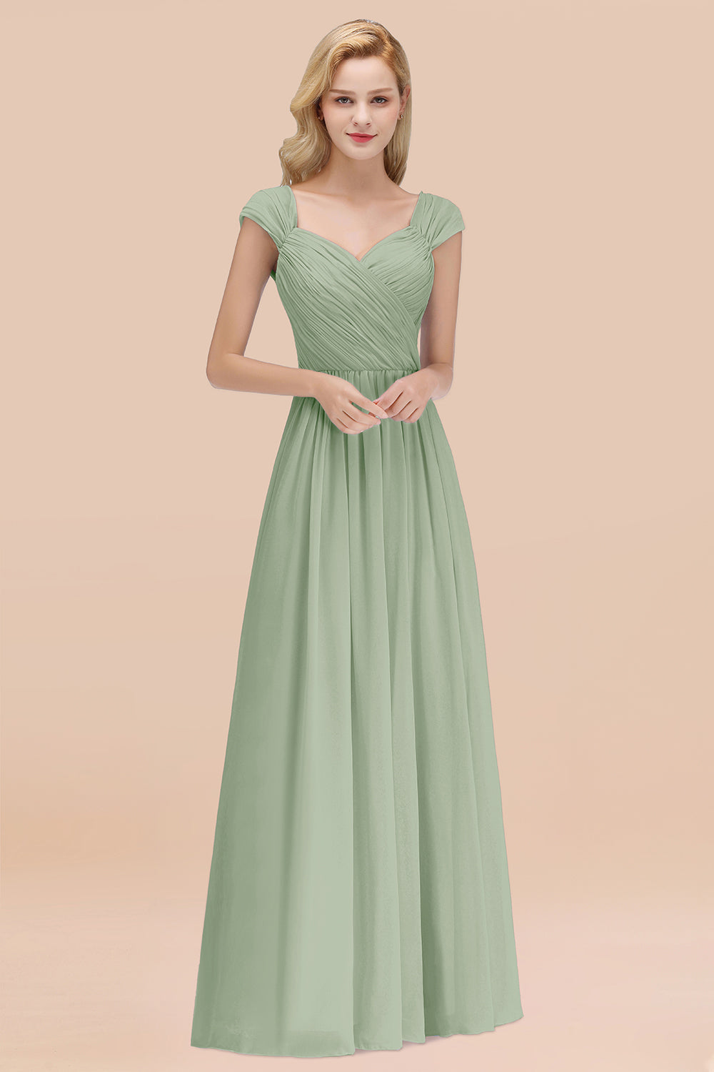 Modest Chiffon Sweetheart Sleeveless Affordable Bridesmaid Dresses with Ruffles-Babyonlines