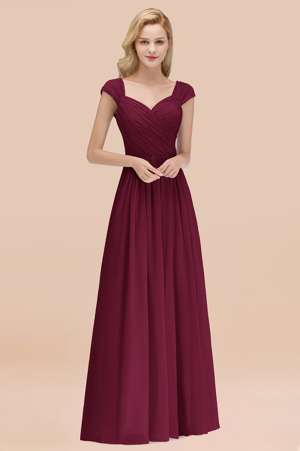 Modest Chiffon Sweetheart Sleeveless Affordable Bridesmaid Dresses with Ruffles-Babyonlines