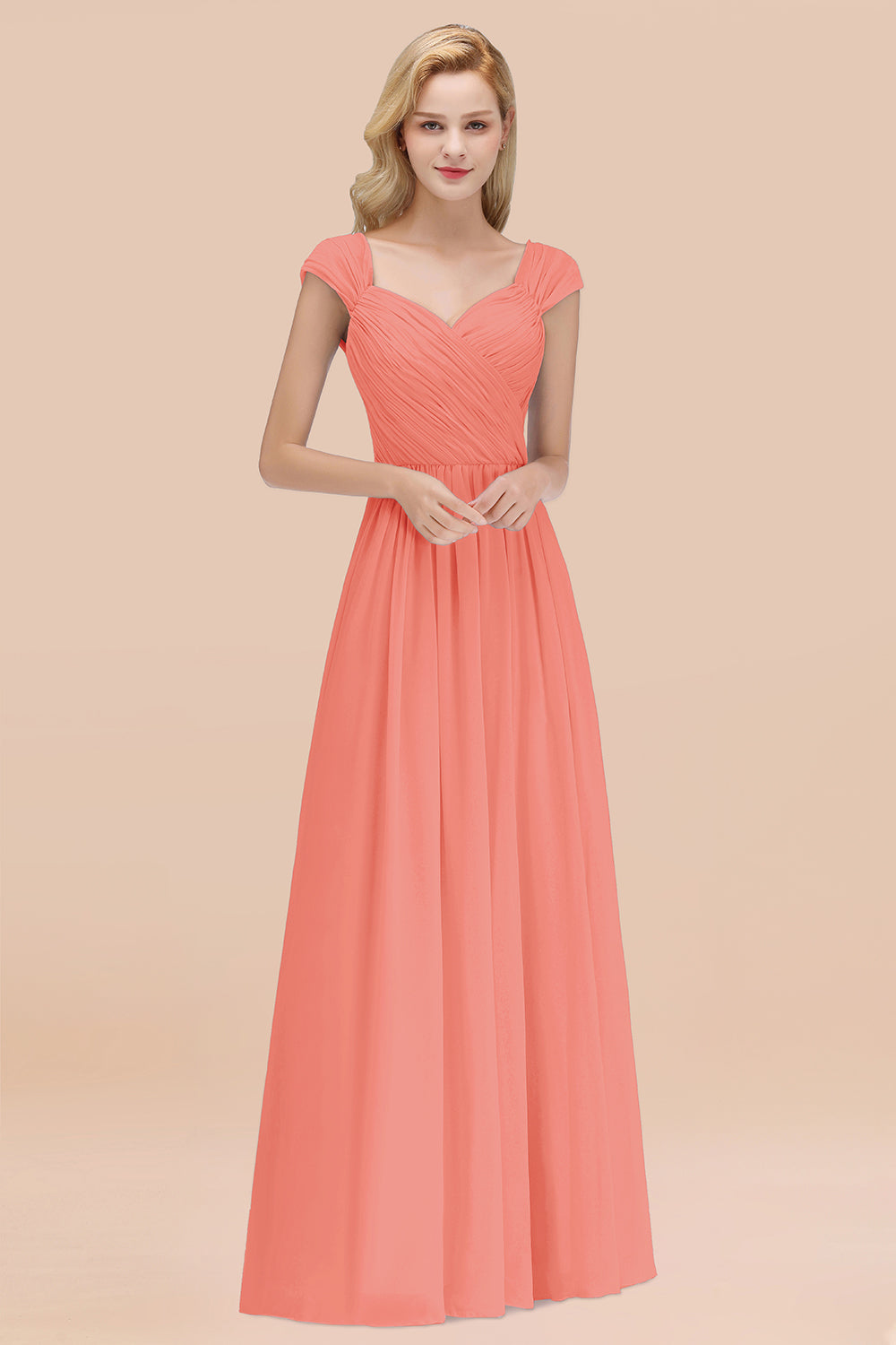 Modest Chiffon Sweetheart Sleeveless Affordable Bridesmaid Dresses with Ruffles-Babyonlines