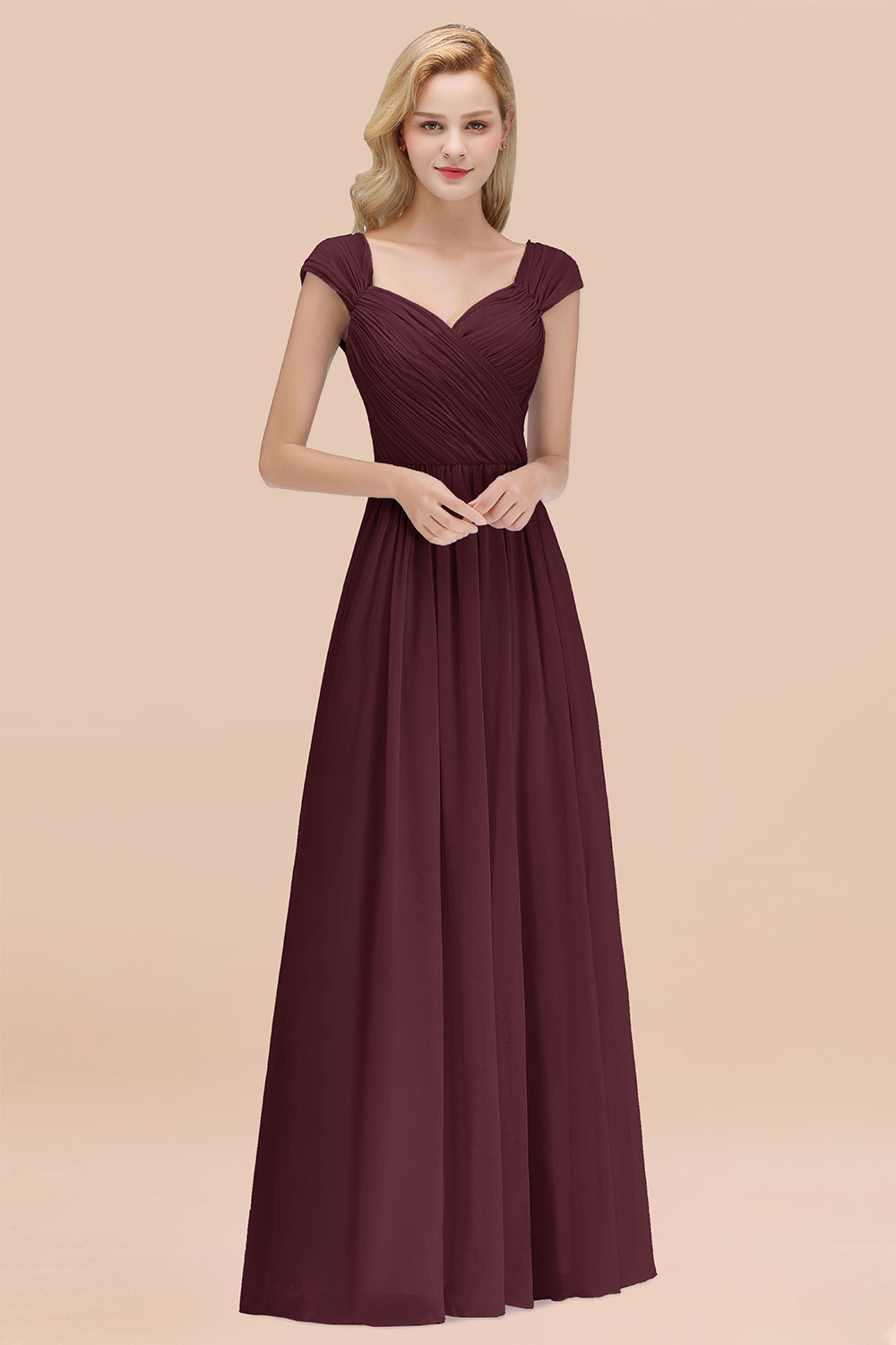 Modest Chiffon Sweetheart Sleeveless Affordable Bridesmaid Dresses with Ruffles-Babyonlines