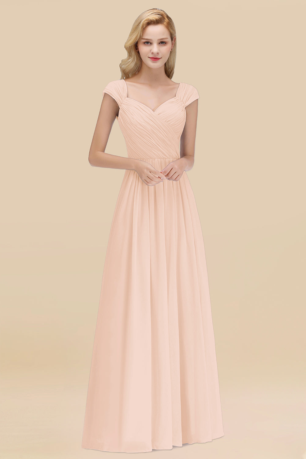Modest Chiffon Sweetheart Sleeveless Affordable Bridesmaid Dresses with Ruffles-Babyonlines