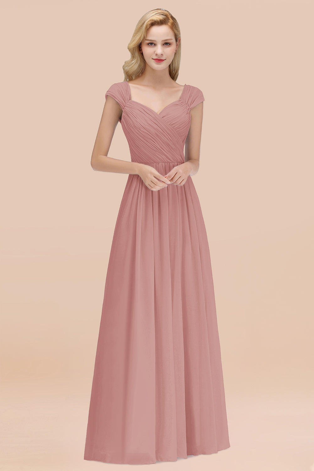 Modest Chiffon Sweetheart Sleeveless Affordable Bridesmaid Dresses with Ruffles-Babyonlines