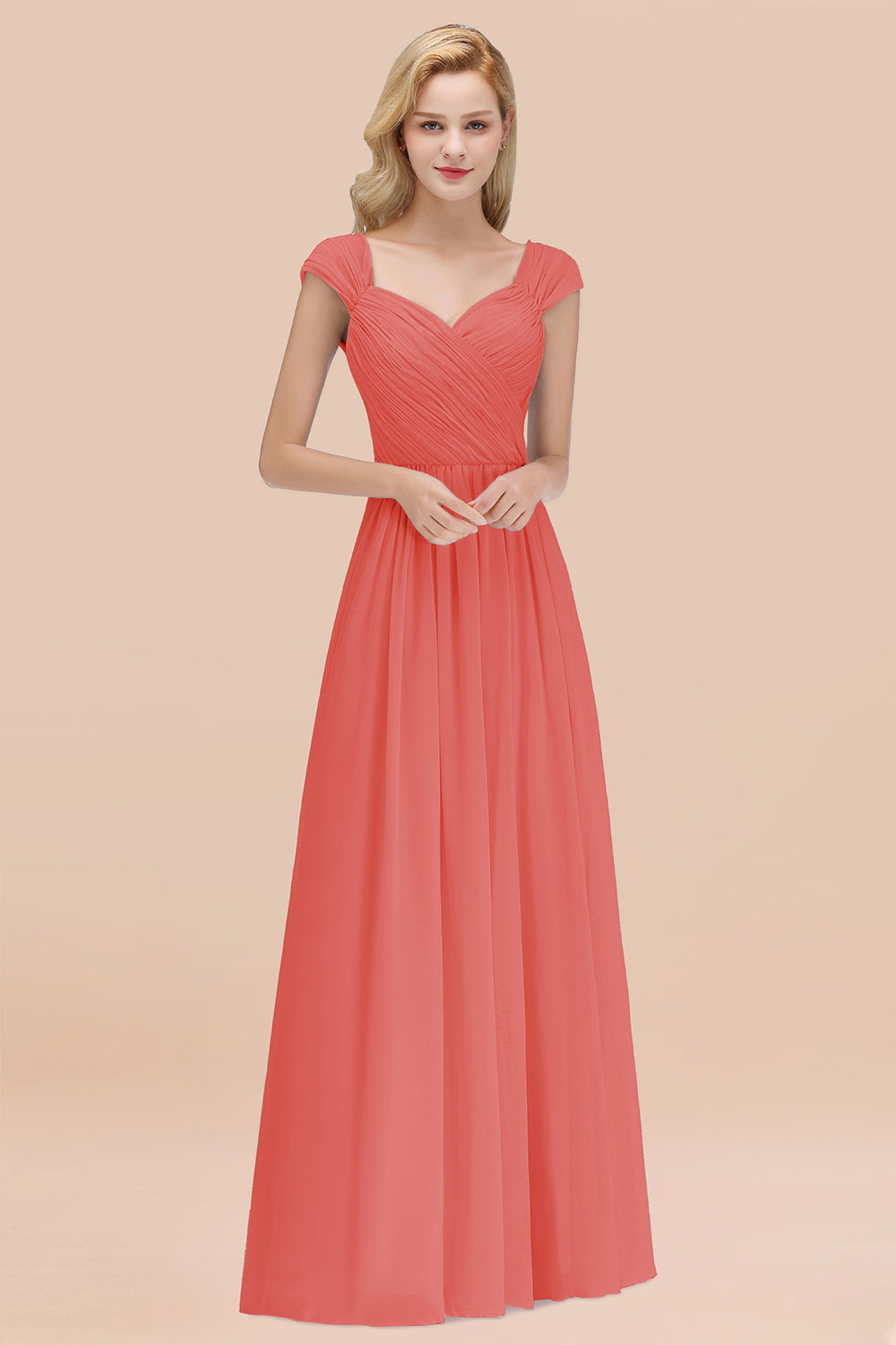Modest Chiffon Sweetheart Sleeveless Affordable Bridesmaid Dresses with Ruffles-Babyonlines