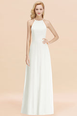 Modest High-Neck Yellow Chiffon Affordable Bridesmaid Dresses Online-Babyonlines