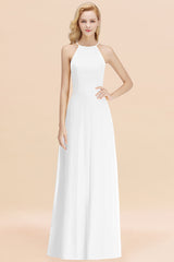 Modest High-Neck Yellow Chiffon Affordable Bridesmaid Dresses Online-Babyonlines
