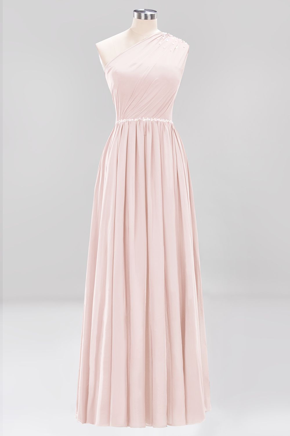 Modest One-shoulder Royal Blue Affordable Bridesmaid Dress with Beadings-Babyonlines
