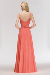Modest Spaghetti-Straps Ruffle Affordable Bridesmaid Dress with Appliques-Babyonlines