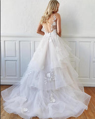 Modest Spaghetti Straps V-Neck A-line Wedding Dress With Lace