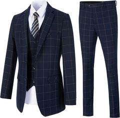 Naia Fashion Navy Blue Notched Lapel Three Pieces Business Suits For Men