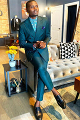 New Best-Fit Dark Green Double-Breasted Suit with Peaked Lapel for Party