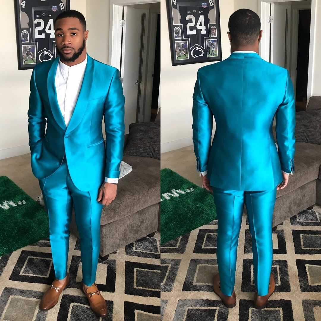 New Sparkly Blue One-Button Reception Suit for Groom with Shawl Lapel