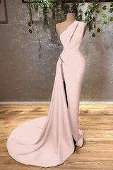 Ocean Blue One Shoulder Mermaid Evening Dress Long with Split
