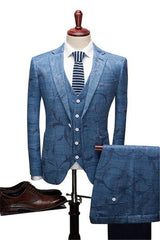 Ocean Blue Print Designer Wedding Suit - Notched Lapel for Men