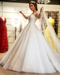 Off-the-shoulder A-Line Wedding Dress With Long Sleeves Appliques