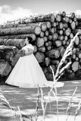 Babyonlines Off-the-Shoulder Ball Gown Plus Size Tulle Wedding Dresses