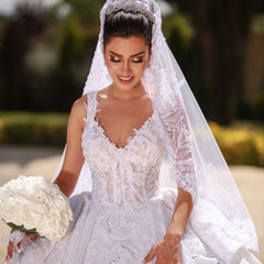 Off The Shoulder Ball Gown Wedding Dress With Pleated Tulle Ruffles