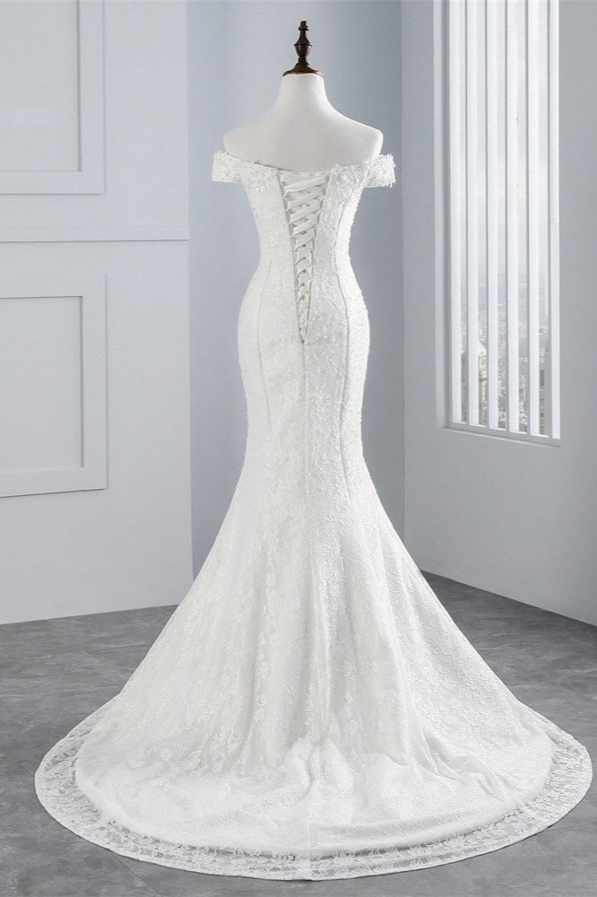 Off-the-Shoulder Long Mermaid Wedding Dress with Lace