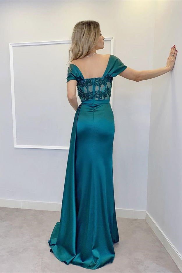 Off the Shoulder Long Prom Dress with Split, Pleated and Appliques