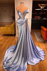 Off-the-Shoulder Mermaid Prom Dress Long Beadings with Split