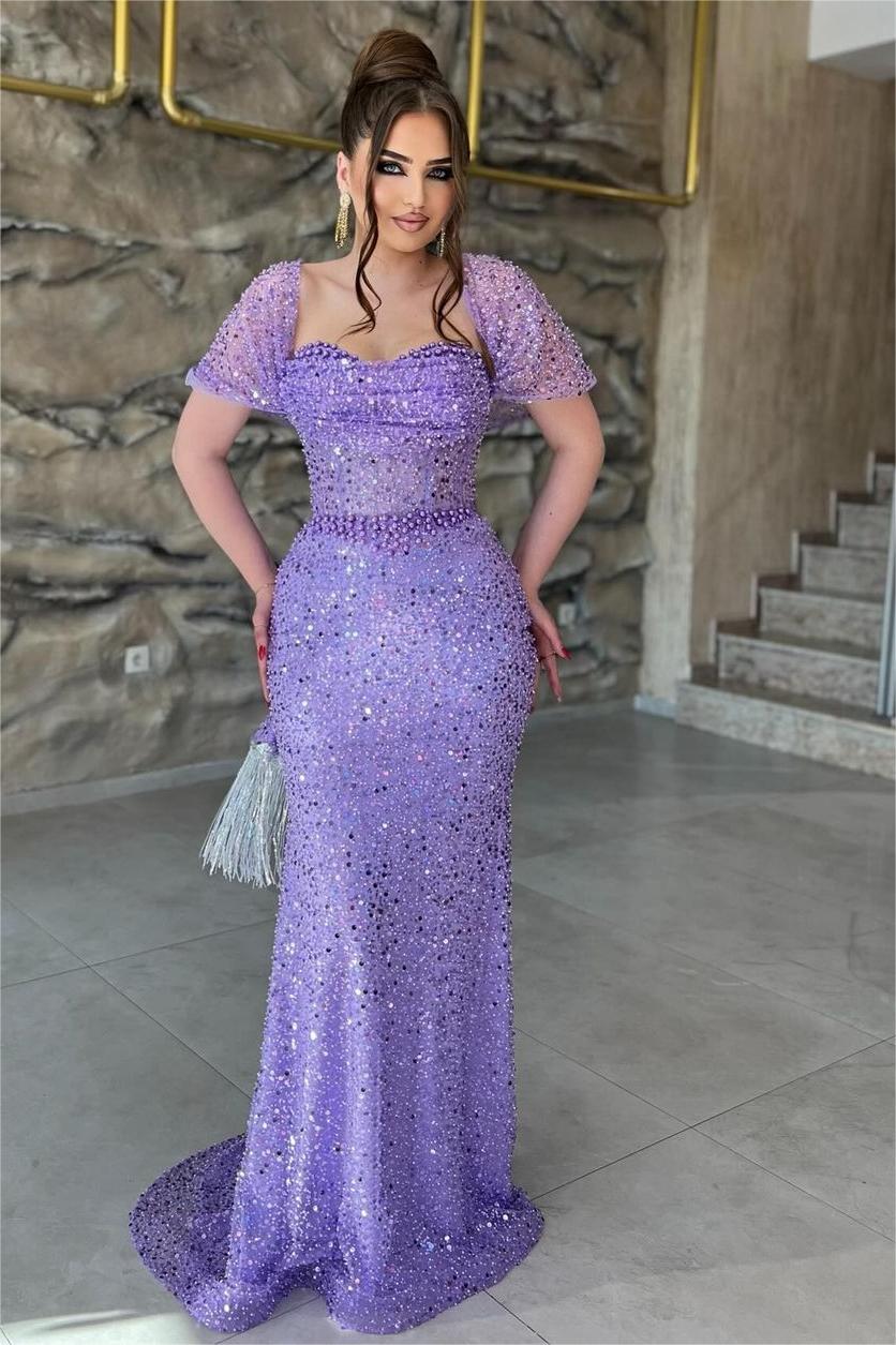 Off the Shoulder Sweetheart Mermaid Long Prom Dress with Sequins and Beading