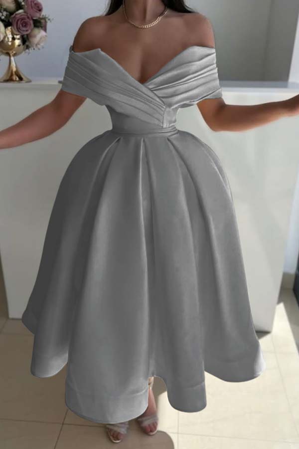 Off the Shoulder A-Line Prom Dress with Pleated