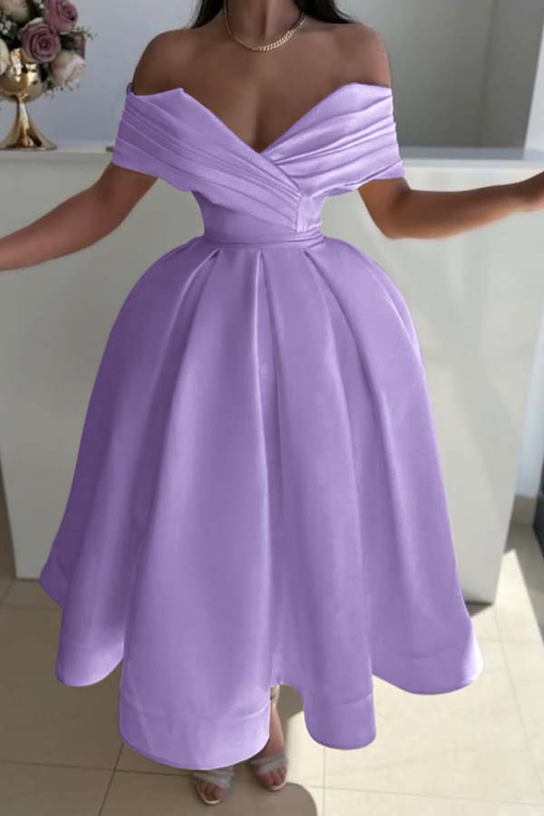 Off the Shoulder A-Line Prom Dress with Pleated