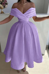 Off the Shoulder A-Line Prom Dress with Pleated