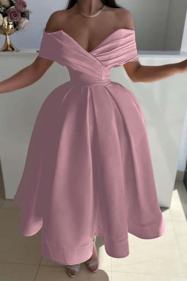 Off the Shoulder A-Line Prom Dress with Pleated