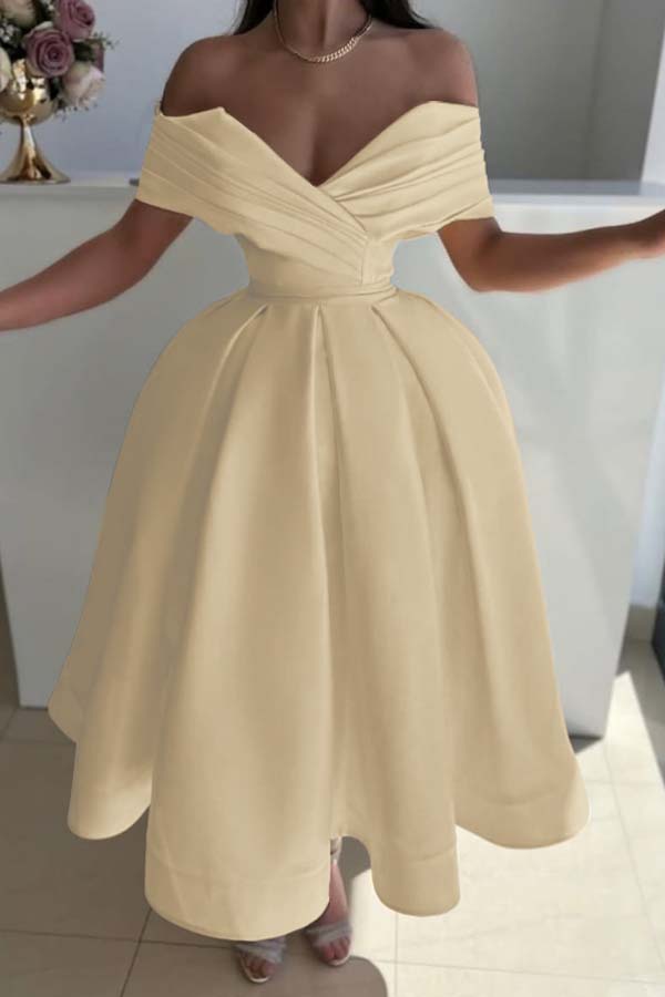 Off the Shoulder A-Line Prom Dress with Pleated