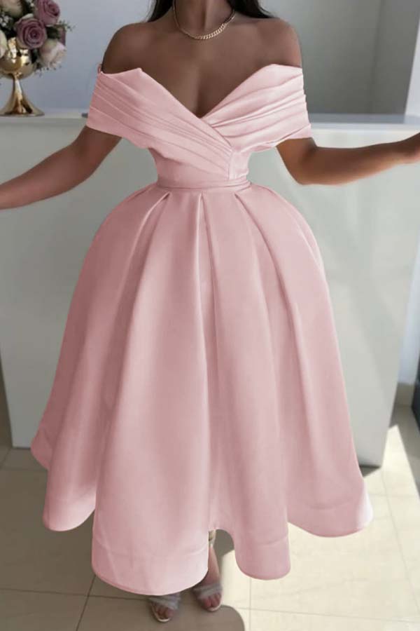 Off the Shoulder A-Line Prom Dress with Pleated