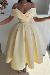 Off the Shoulder A-Line Prom Dress with Pleated