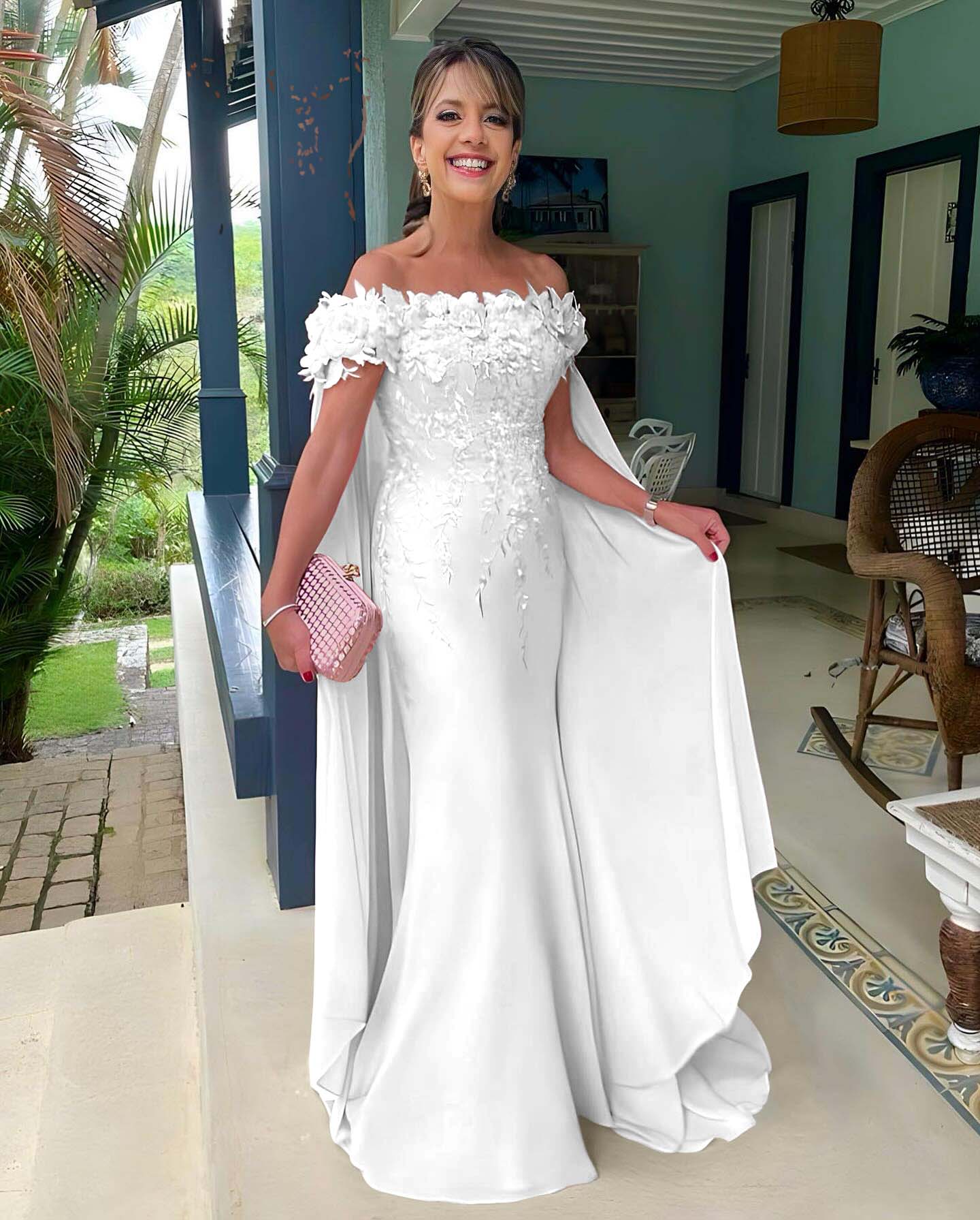 Off the Shoulder Mermaid Long Prom Dress with Appliques