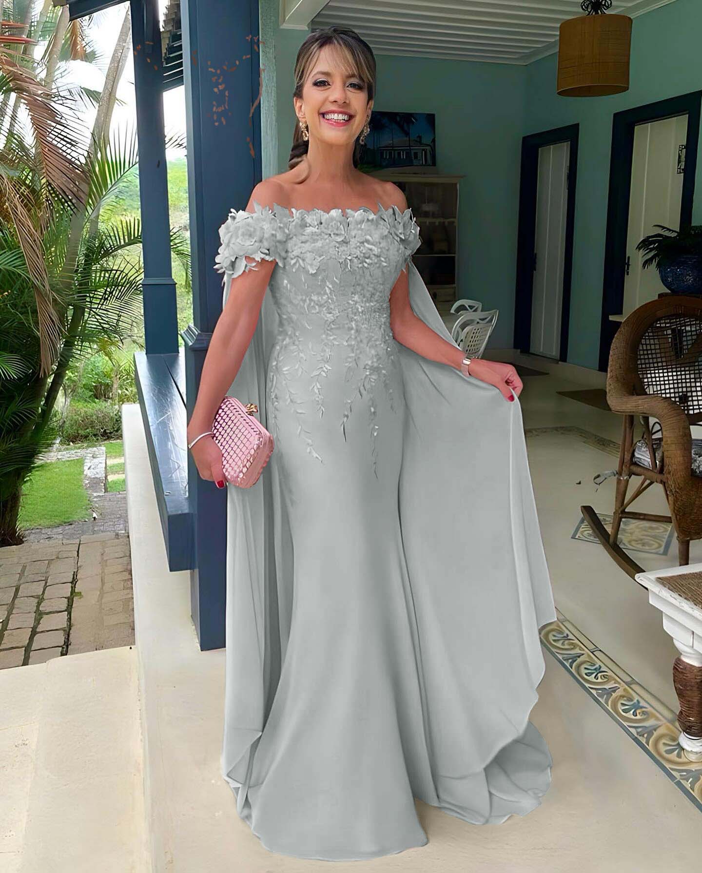 Off the Shoulder Mermaid Long Prom Dress with Appliques