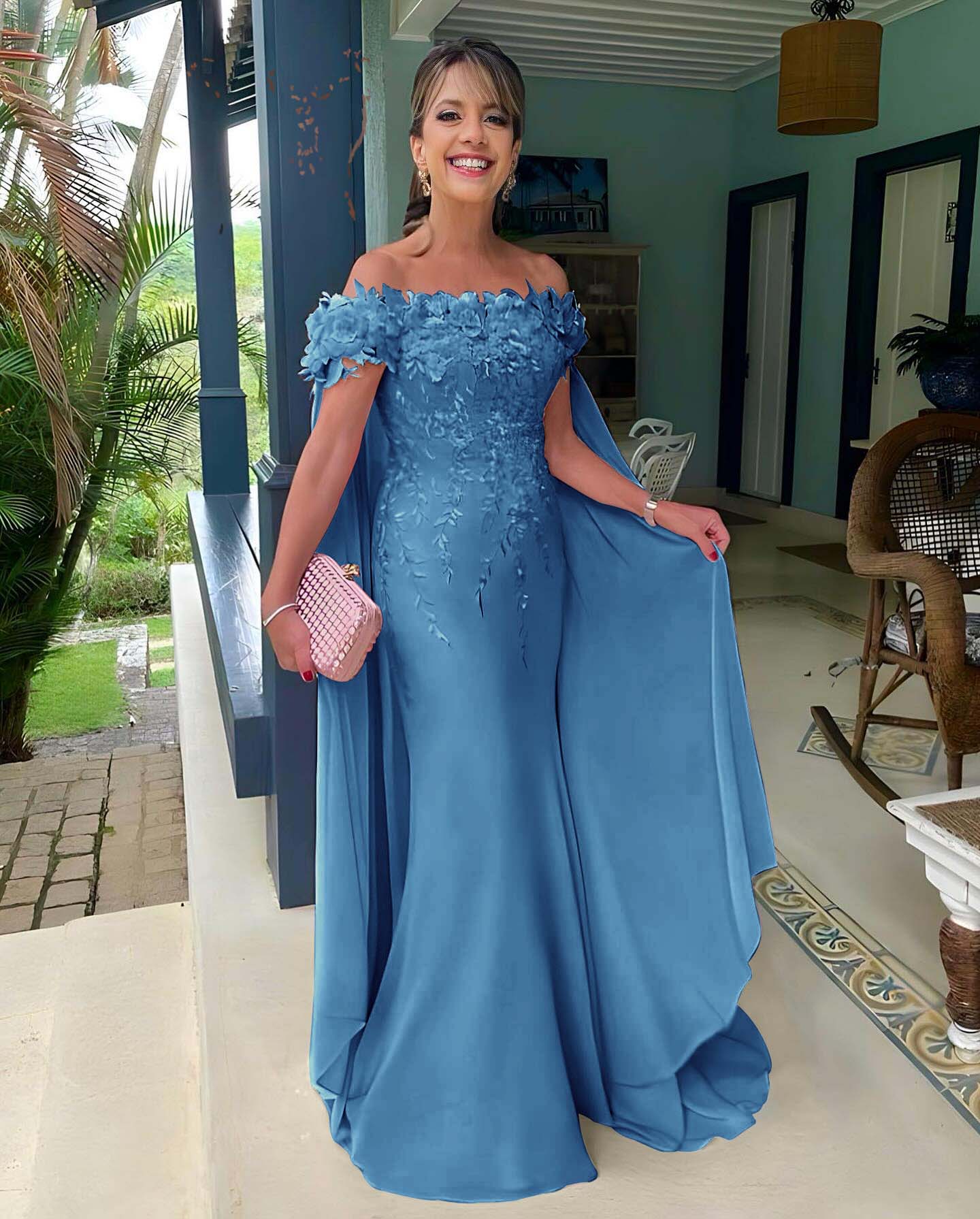 Off the Shoulder Mermaid Long Prom Dress with Appliques