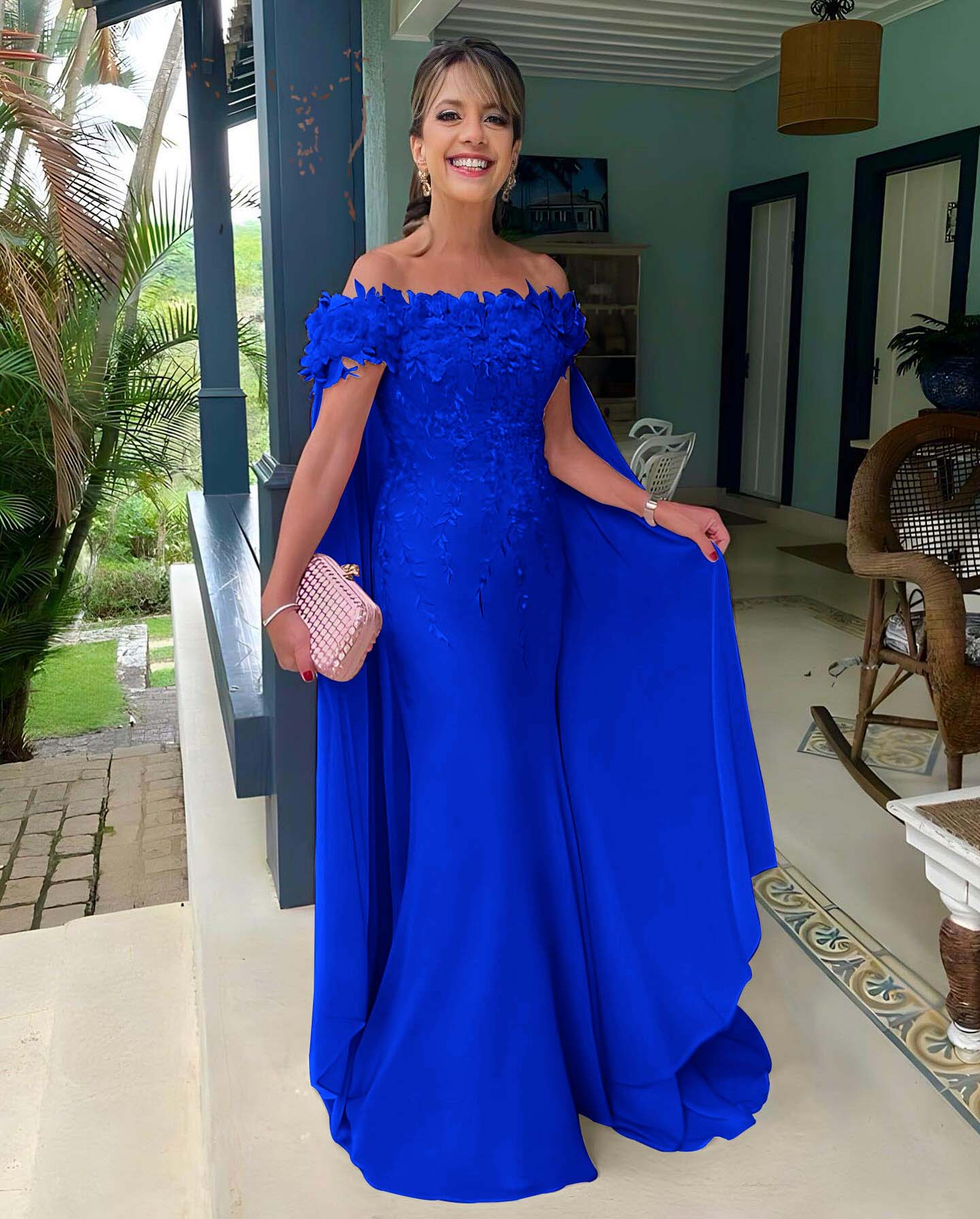 Off the Shoulder Mermaid Long Prom Dress with Appliques