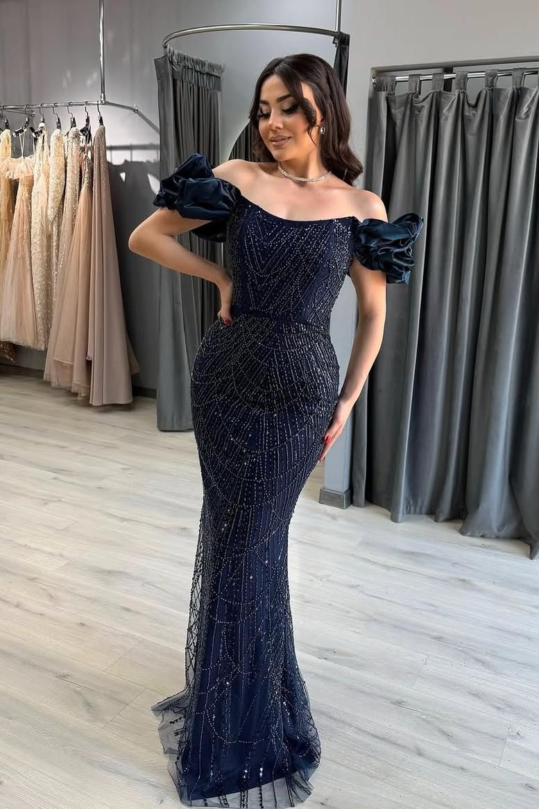 Off the Shoulder Mermaid Long Prom Dress with Beading