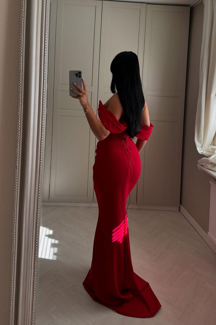 Off the Shoulder Mermaid Long Prom Dress with Pleated