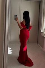 Off the Shoulder Mermaid Long Prom Dress with Pleated