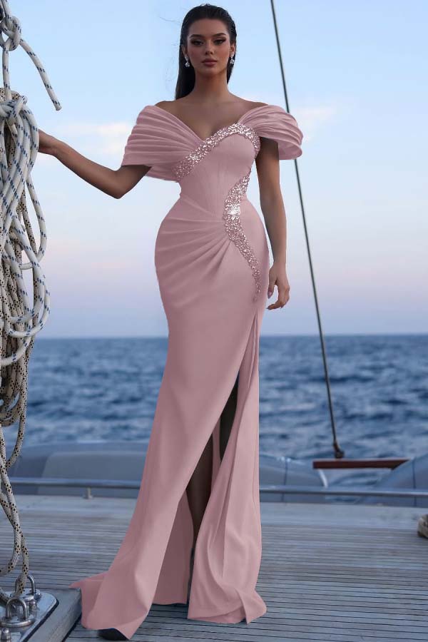 Off the Shoulder Mermaid Long Prom Dress with Sequins