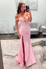 Off the Shoulder Mermaid Long Prom Dress with Split