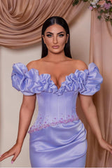 Off the Shoulder Long Split Prom Dress with Beading