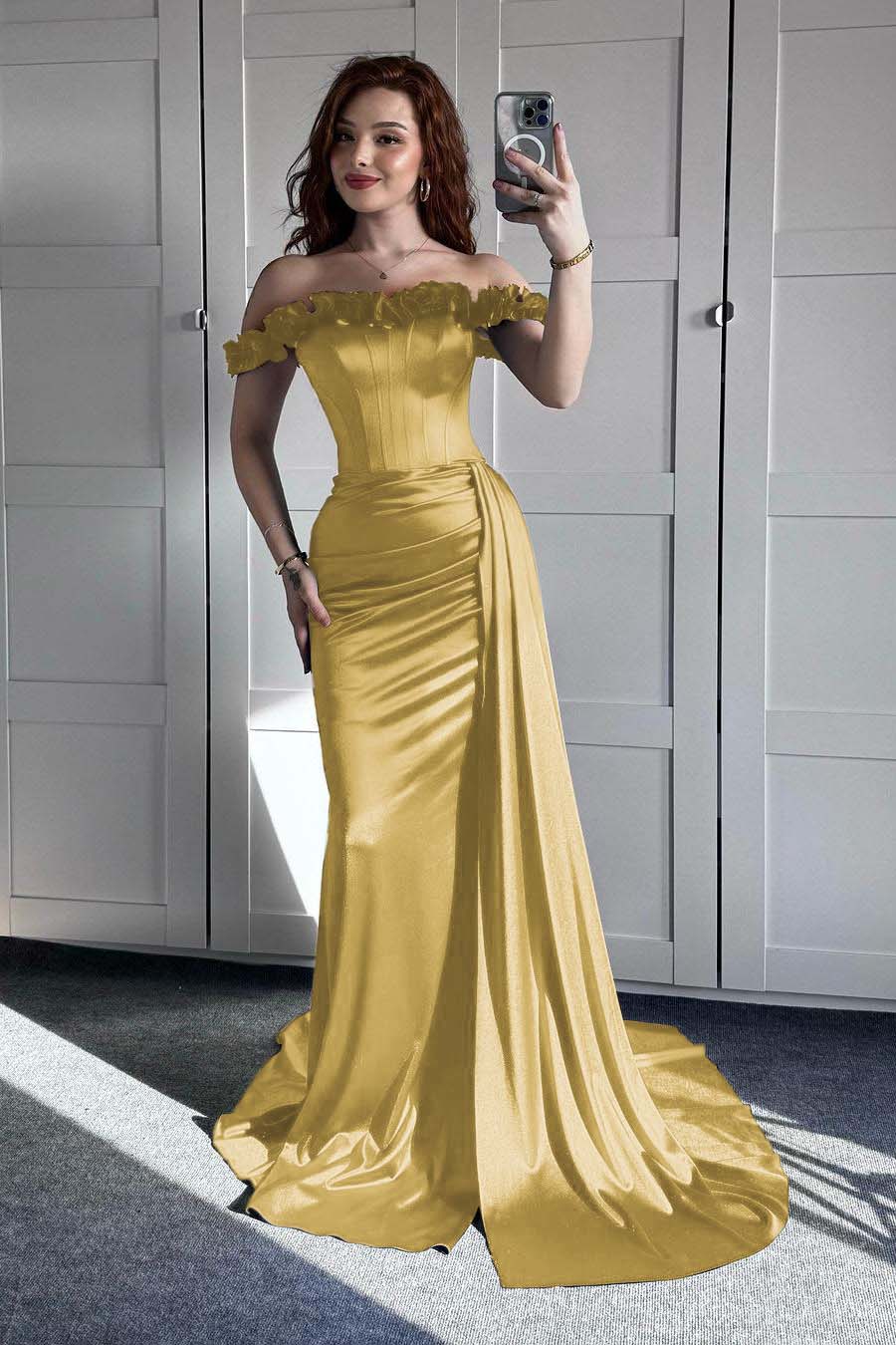Off the Shoulder Mermaid Long Prom Dress with Ruffles