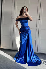 Off the Shoulder Mermaid Long Prom Dress with Ruffles