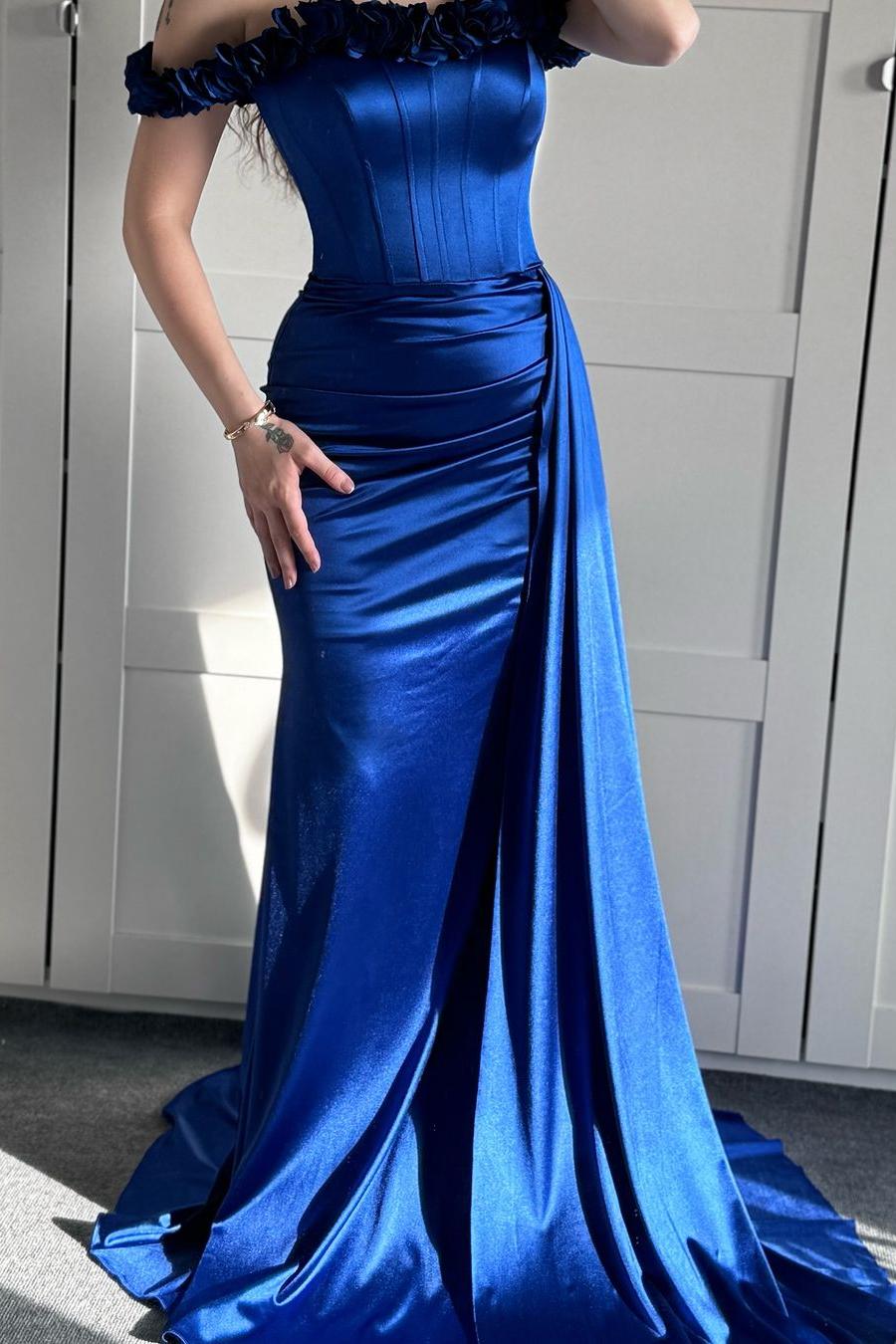 Off the Shoulder Mermaid Long Prom Dress with Ruffles